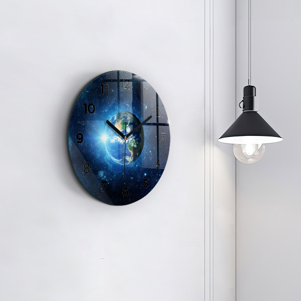 Round glass wall clock Earth and Galaxy – NASA