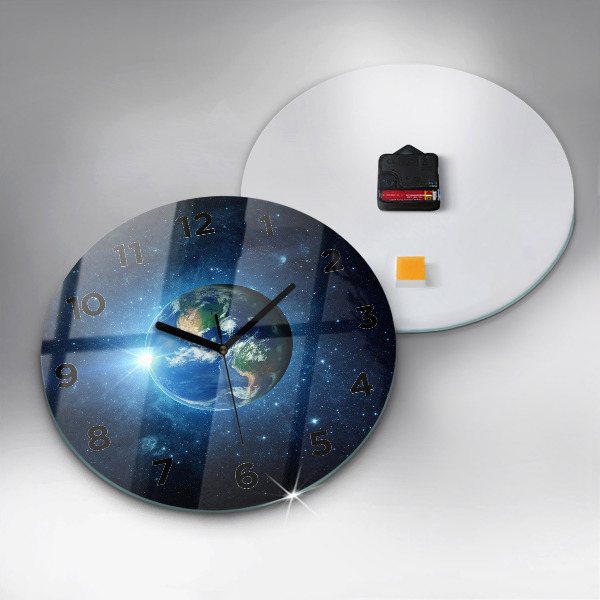 Round glass wall clock Earth and Galaxy – NASA