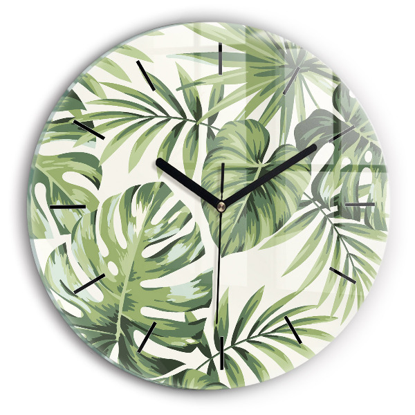 Round glass wall clock Tropical pattern