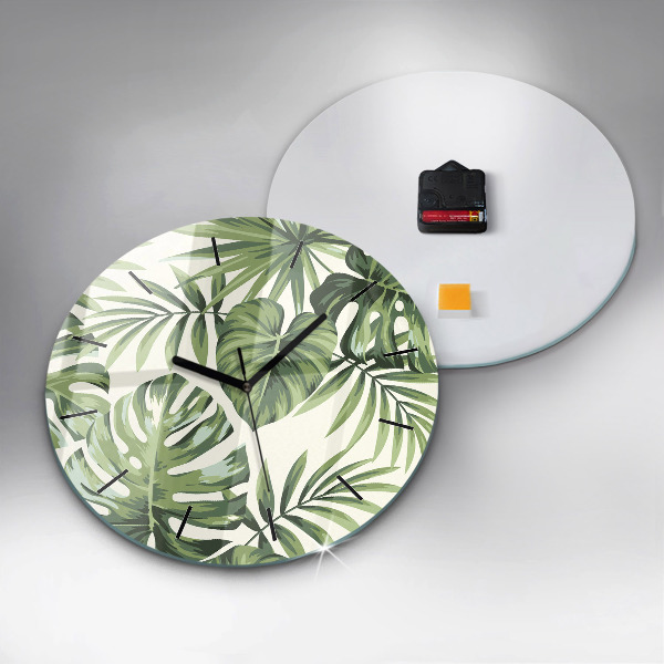 Round glass wall clock Tropical pattern