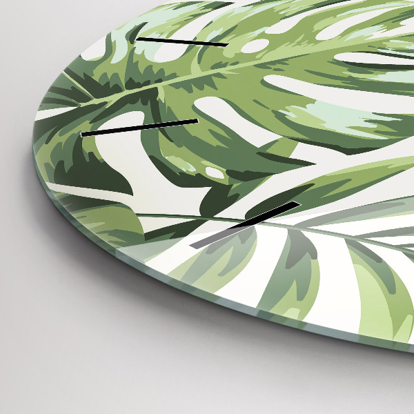Round glass wall clock Tropical pattern