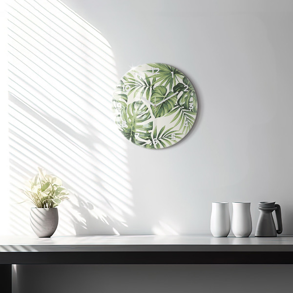 Round glass wall clock Tropical pattern