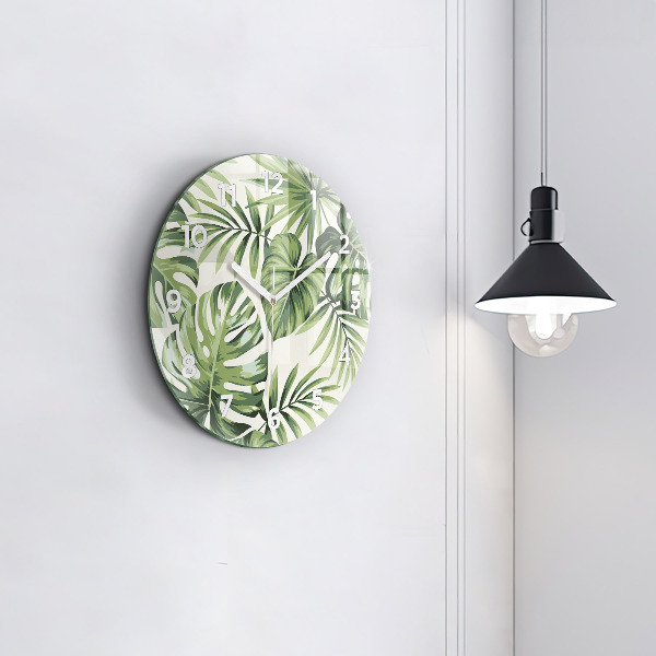 Round glass wall clock Tropical pattern