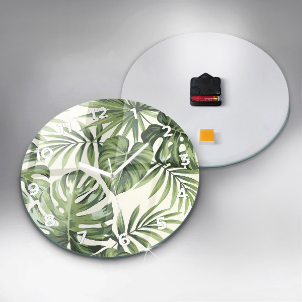 Round glass wall clock Tropical pattern