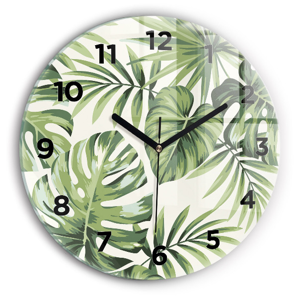 Round glass wall clock Tropical pattern