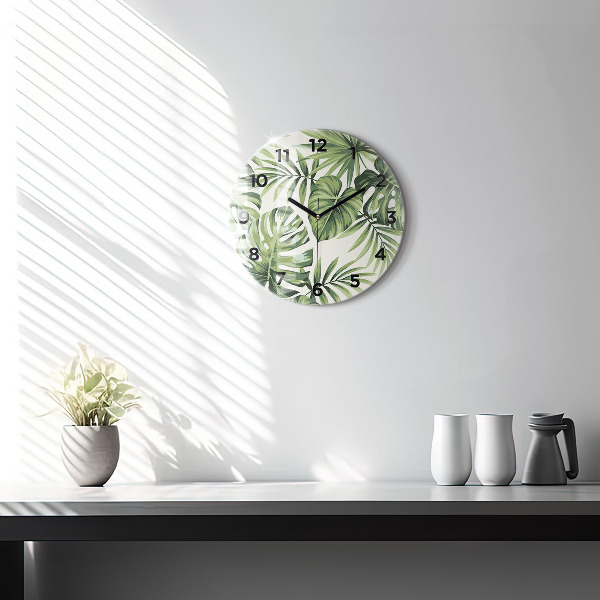 Round glass wall clock Tropical pattern