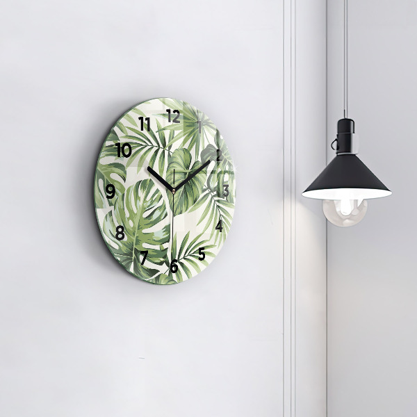Round glass wall clock Tropical pattern