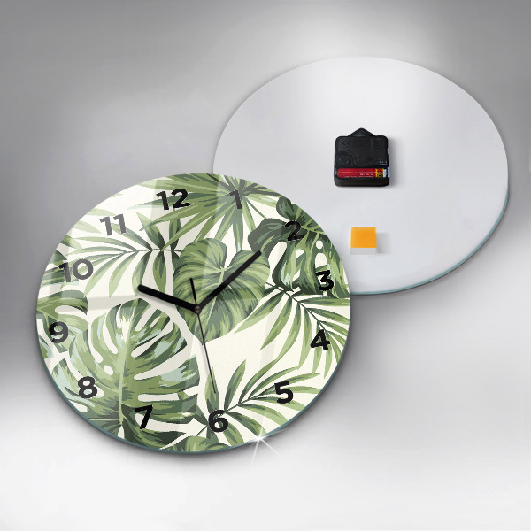Round glass wall clock Tropical pattern
