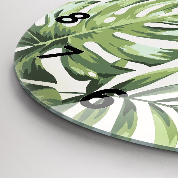 Round glass wall clock Tropical pattern