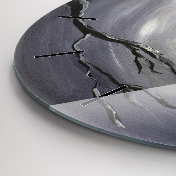 Round glass wall clock Raven in the moonlight