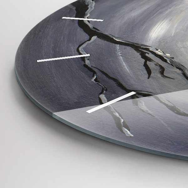 Round glass wall clock Raven in the moonlight