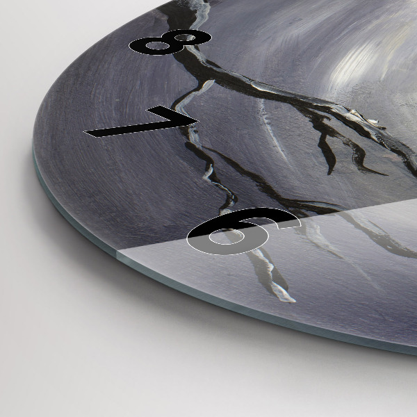 Round glass wall clock Raven in the moonlight