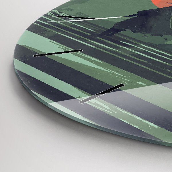 Round glass wall clock Samurai in the forest