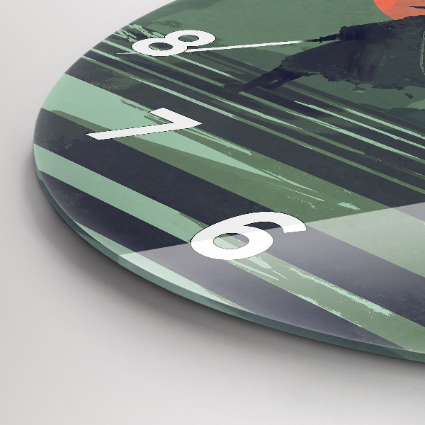 Round glass wall clock Samurai in the forest