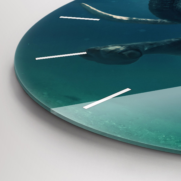Round glass wall clock Swimming elephant in the ocean