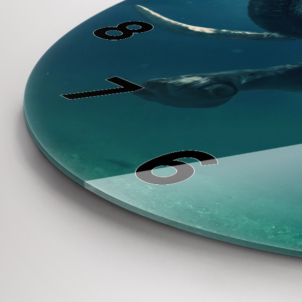 Round glass wall clock Swimming elephant in the ocean