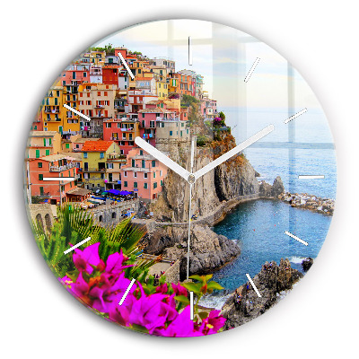 Round glass wall clock Cinque Terre Coast