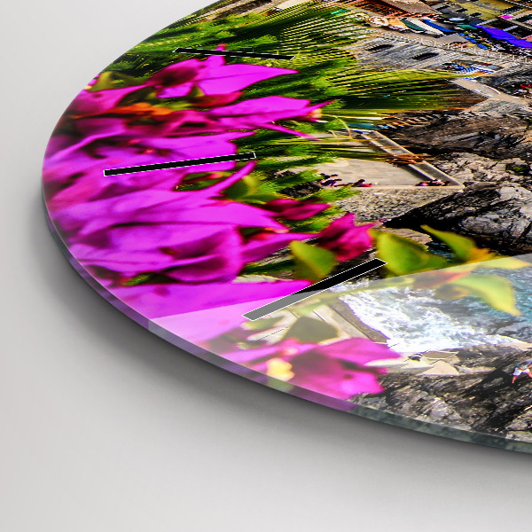 Round glass wall clock Cinque Terre Coast