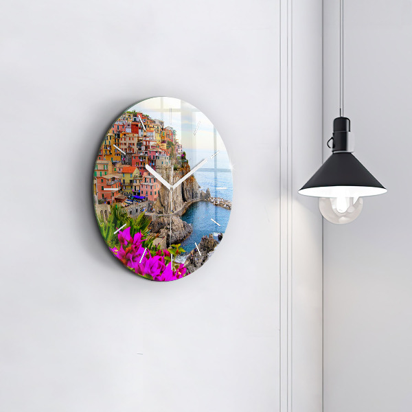 Round glass wall clock Cinque Terre Coast