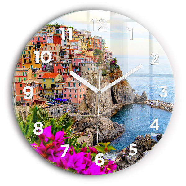 Round glass wall clock Cinque Terre Coast