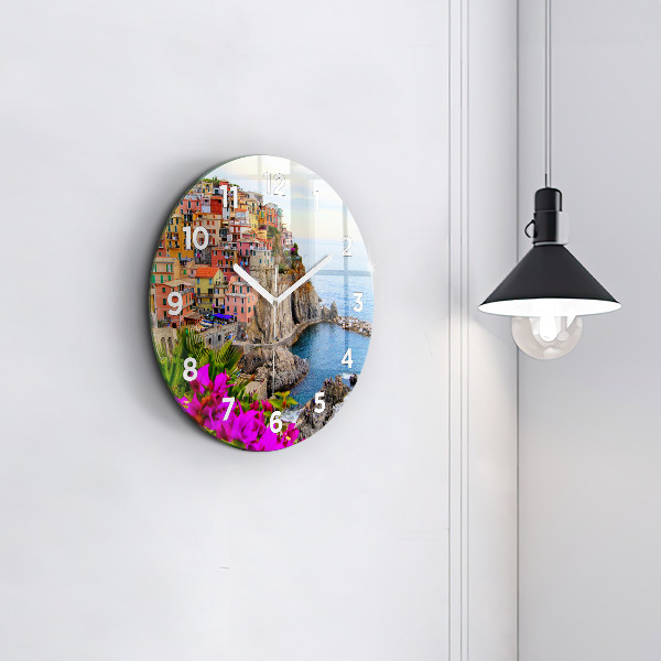 Round glass wall clock Cinque Terre Coast