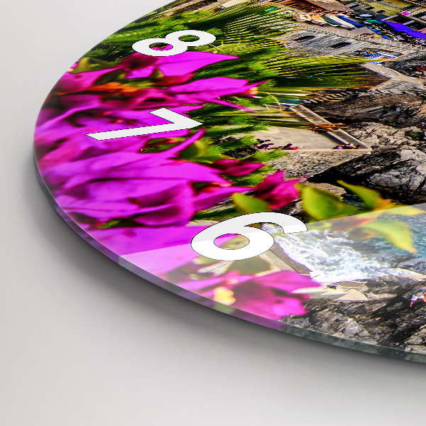 Round glass wall clock Cinque Terre Coast