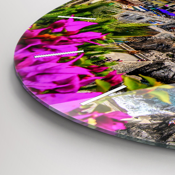 Round glass wall clock Cinque Terre Coast
