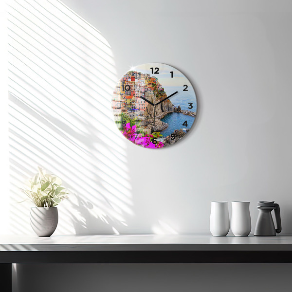 Round glass wall clock Cinque Terre Coast