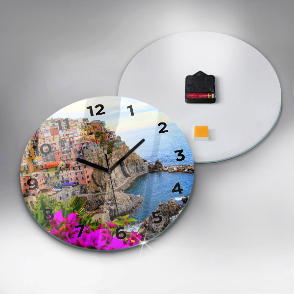 Round glass wall clock Cinque Terre Coast