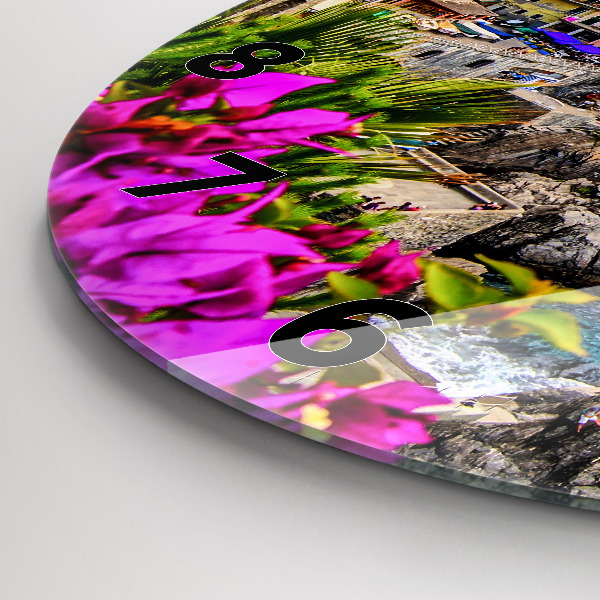 Round glass wall clock Cinque Terre Coast