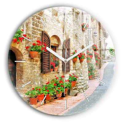 Round glass wall clock A picturesque street