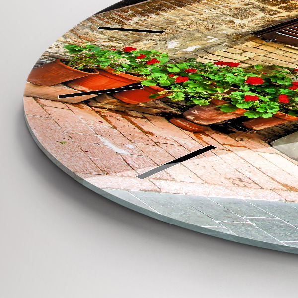 Round glass wall clock A picturesque street