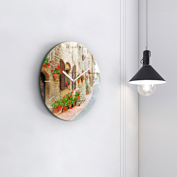 Round glass wall clock A picturesque street