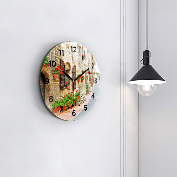 Round glass wall clock A picturesque street