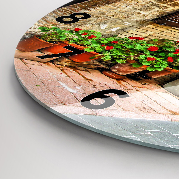 Round glass wall clock A picturesque street