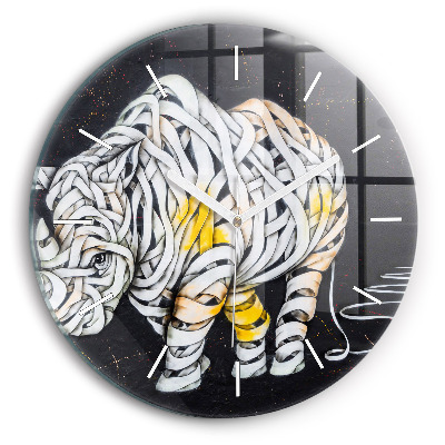 Round glass wall clock Abstract rhino