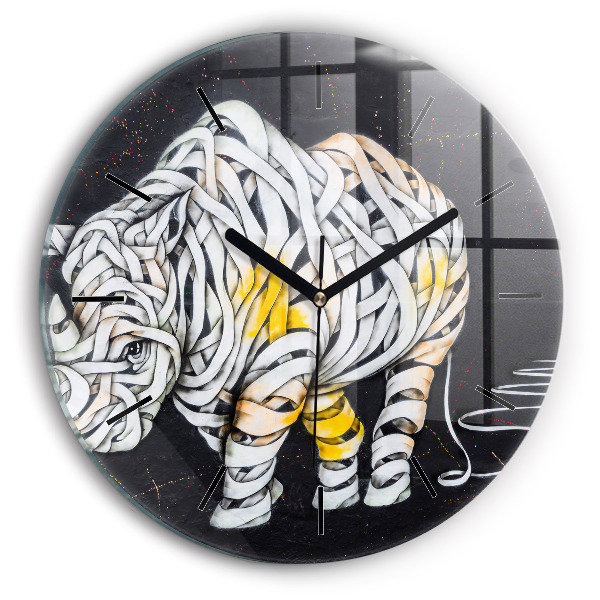 Round glass wall clock Abstract rhino