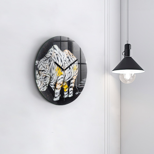 Round glass wall clock Abstract rhino