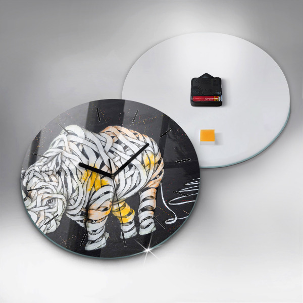 Round glass wall clock Abstract rhino