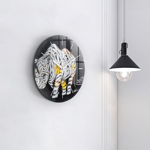Round glass wall clock Abstract rhino
