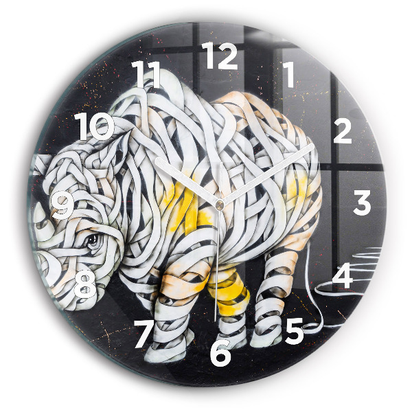 Round glass wall clock Abstract rhino