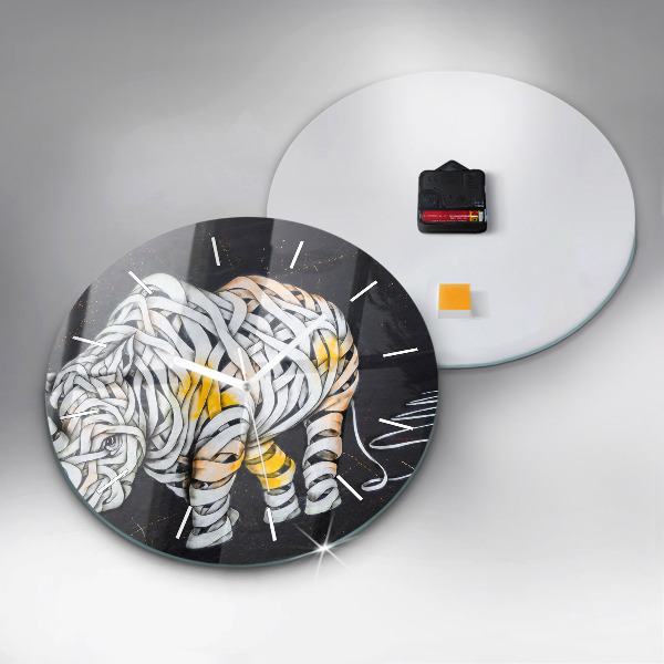 Round glass wall clock Abstract rhino