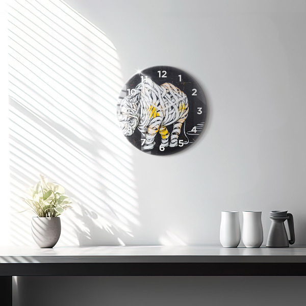 Round glass wall clock Abstract rhino