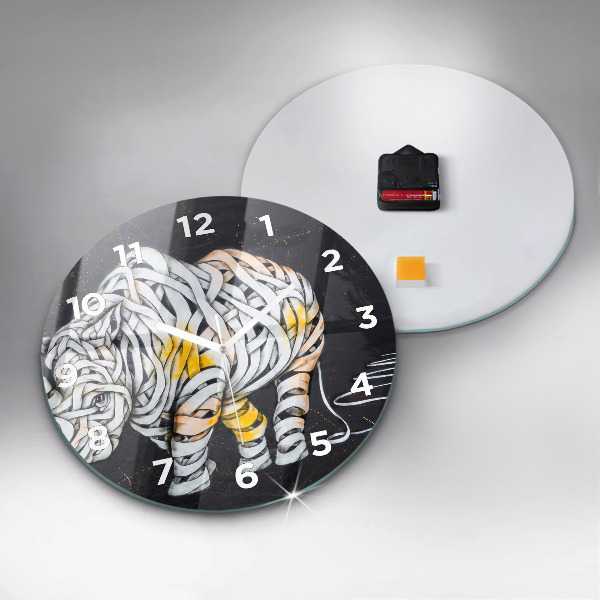 Round glass wall clock Abstract rhino