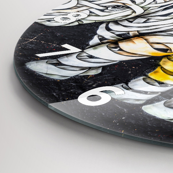 Round glass wall clock Abstract rhino