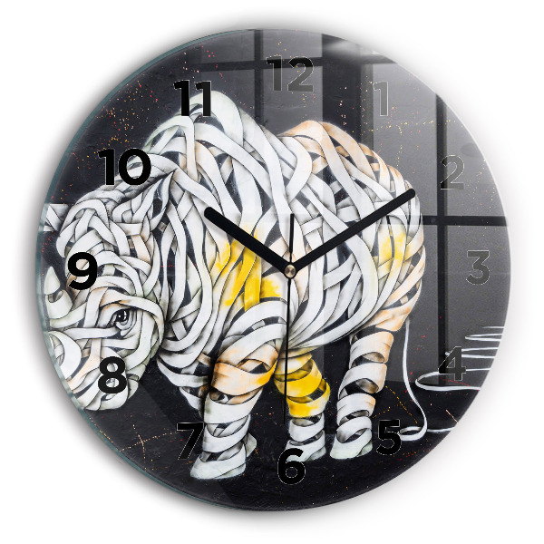 Round glass wall clock Abstract rhino
