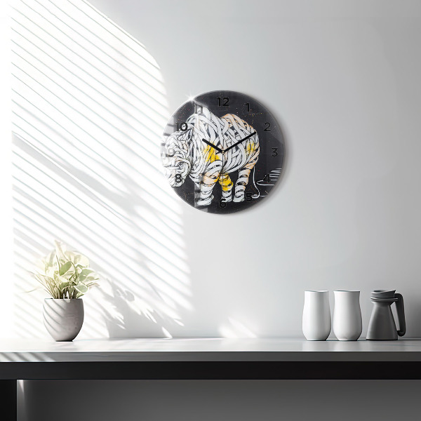 Round glass wall clock Abstract rhino