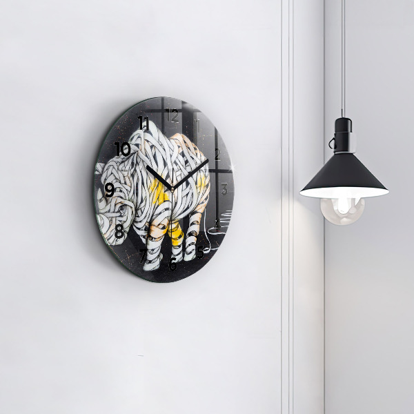 Round glass wall clock Abstract rhino