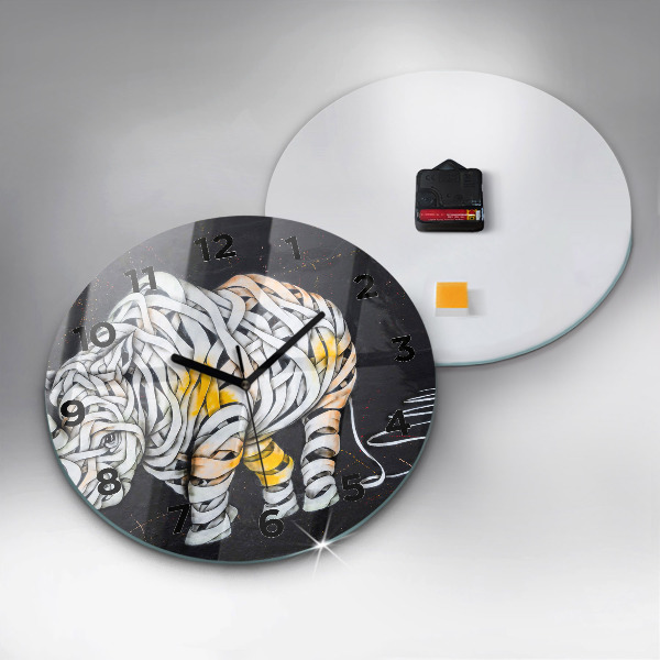 Round glass wall clock Abstract rhino