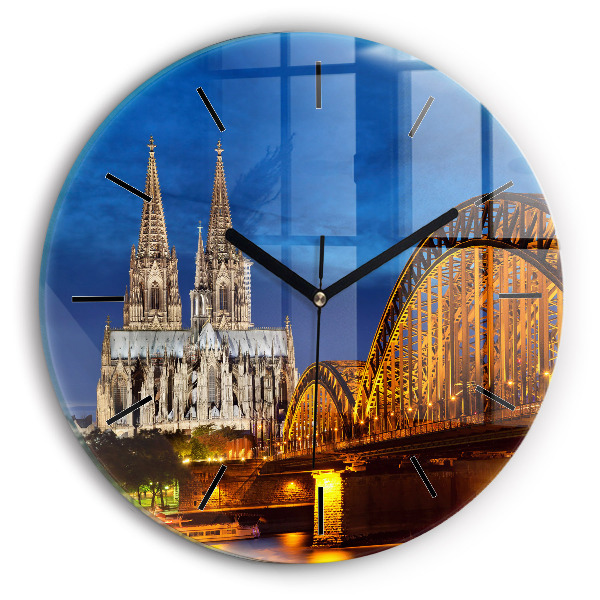 Round glass wall clock Bridge in Germany